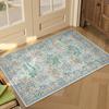 Crystal Velvet Carpet Floral Dark Green Area Rugs , Soft Washable Rugs for Living Room Bedroom, Boho Non Slip Low Pile
