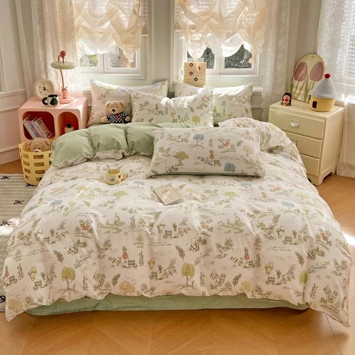 2025 New Spring and Summer Quilt Cover Three-piece Skin-friendly Grinding 13070 High-count Cotton Four-piece Bedding