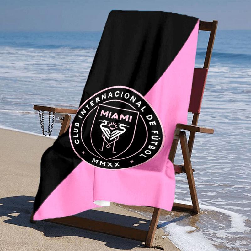 proof beach towel with Inter Miami CF pattern - soft,absorbent,quick-drying,machine washable - perfect for swimming,camping,bathing