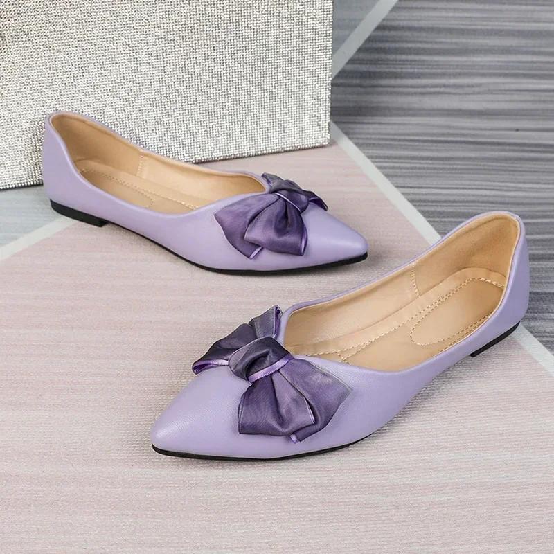 

Women Pointed Toe Bowknot Flat Shoes Lady Sweet Office Single Shoes Female Loafers Mother Girl Student Comfy Casual Shoes S35-43 35 фиолетовый