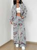 Purple Smudge 1116 Popular Autumn and Winter New European and American Women's Clothing Floral Printing Set
