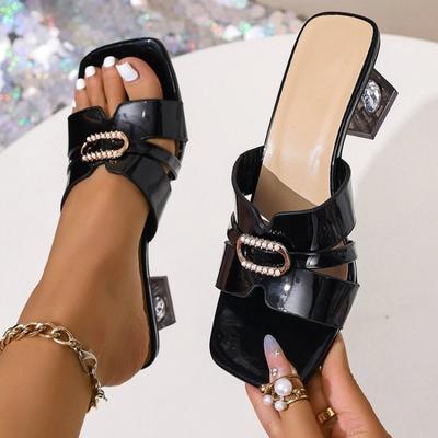 Mode 2025 neuer Sommer Damen Oberbekleidung Slipper Mode Metallkette Hoher Absatz Damen Freizeitsandalen