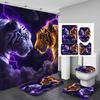 4-teiliges Modern Art Duschvorhang-Set mit rutschfester Badematte, Toilettendeckelbezug, Kontur-Teppich & 12 Haken, Badezimmerdekoration