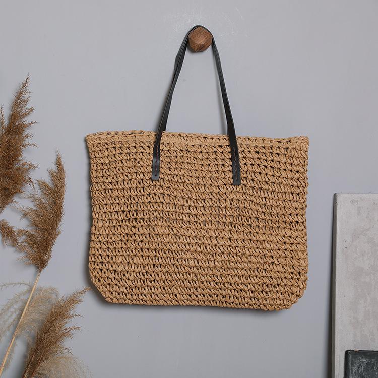 Vintage Women s Large Capacity Woven Straw Shoulder Beach Bag хаки