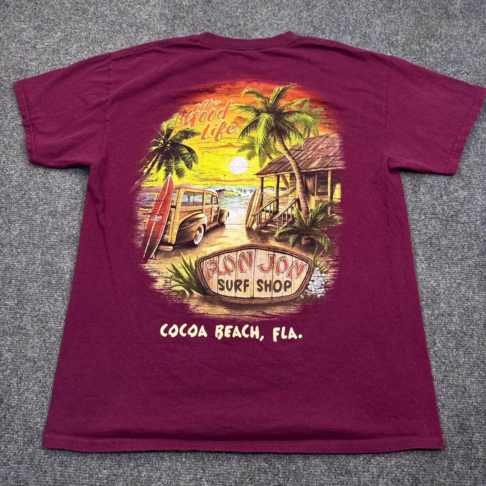 

Ron Jon Surf Shop T Shirt Mens Size Large Maroon Red Double Sided Beach Tee 2XL