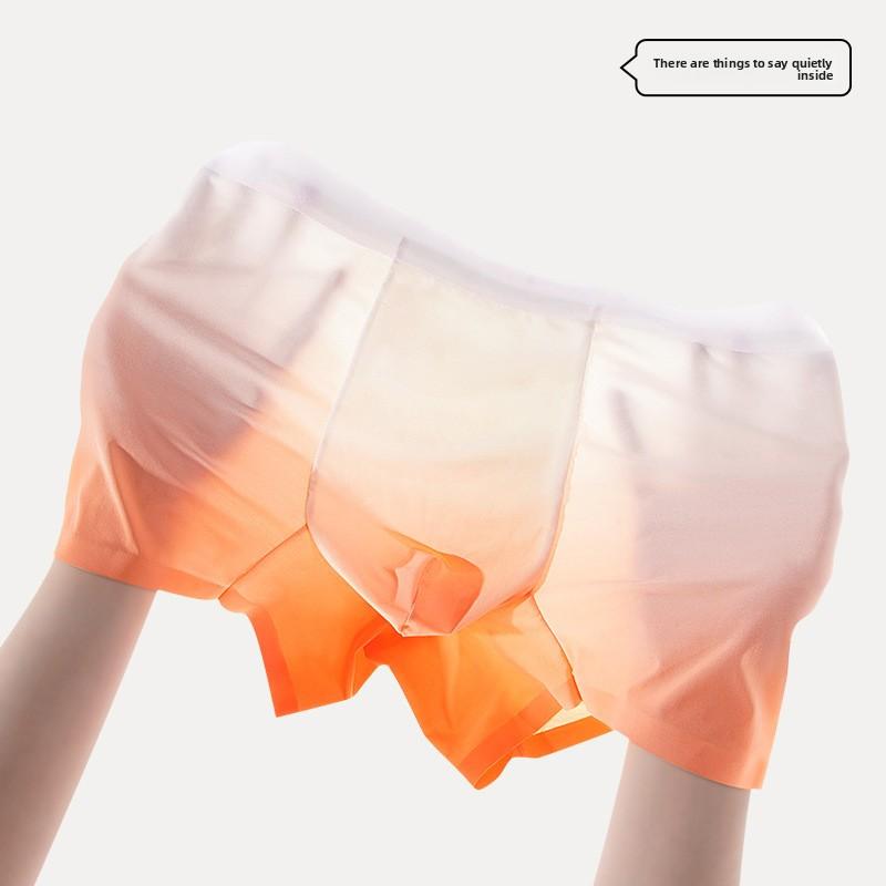 Men's Thin Summer Style Gradient Color Antibacterial Ice Silk Cool Feel No Trace Flat Angle Briefs