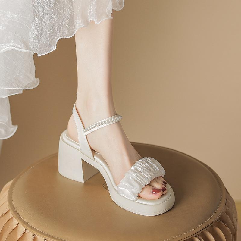 

Сандалии с жемчугом, женская летняя обувь, сказочный стиль, элегантная модная повседневная обувь на толстом квадратном каблуке 34 абрикосовый