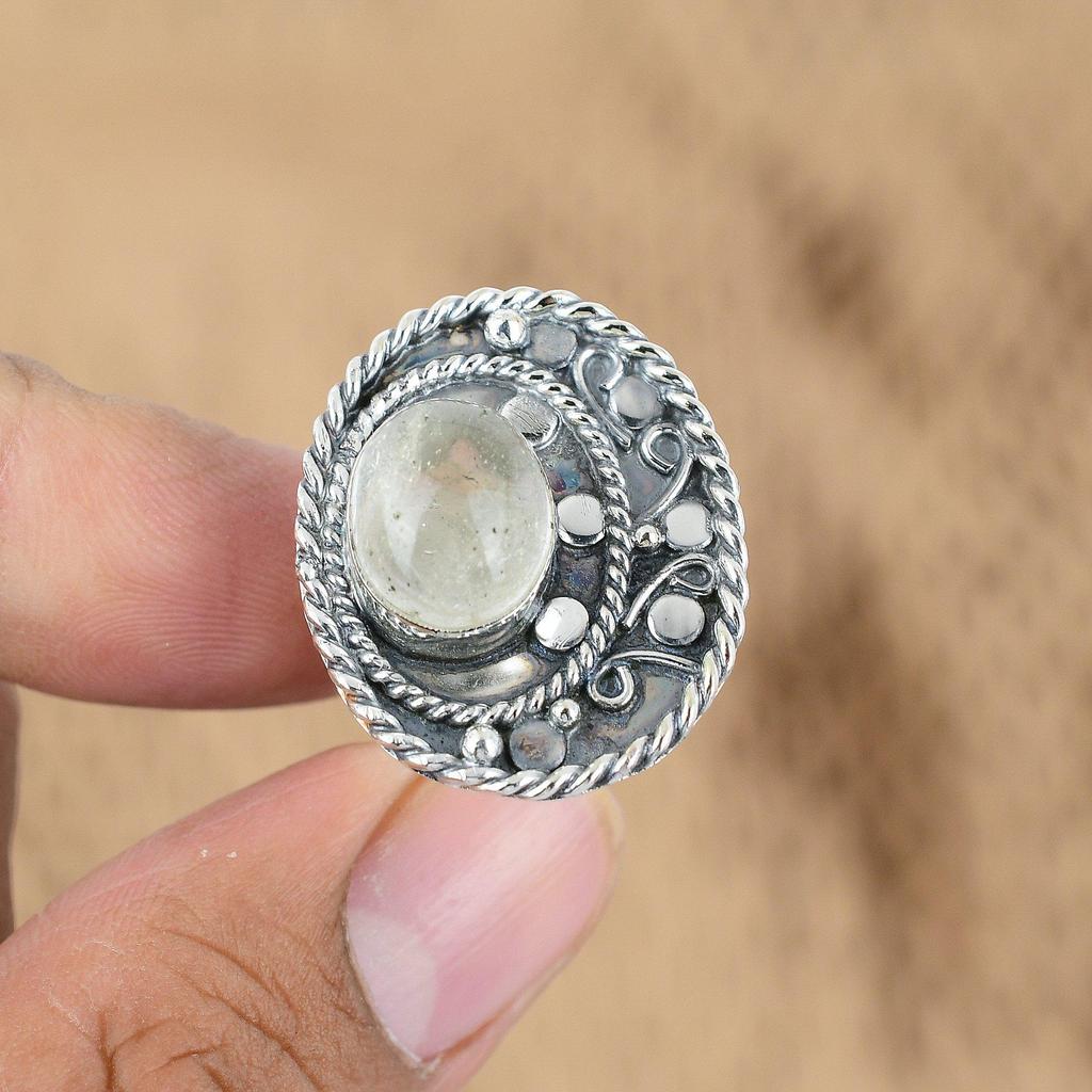 Natural Moonstone Gemstone Multi Stone Adjustable Ring 925 Silver For Girls
