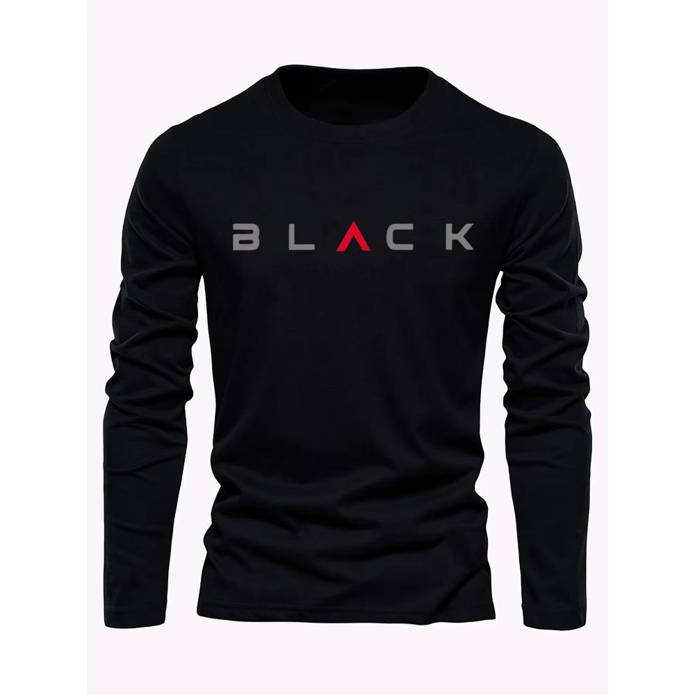 Long sleeved comfortable casual sports black letter printed round neck XS