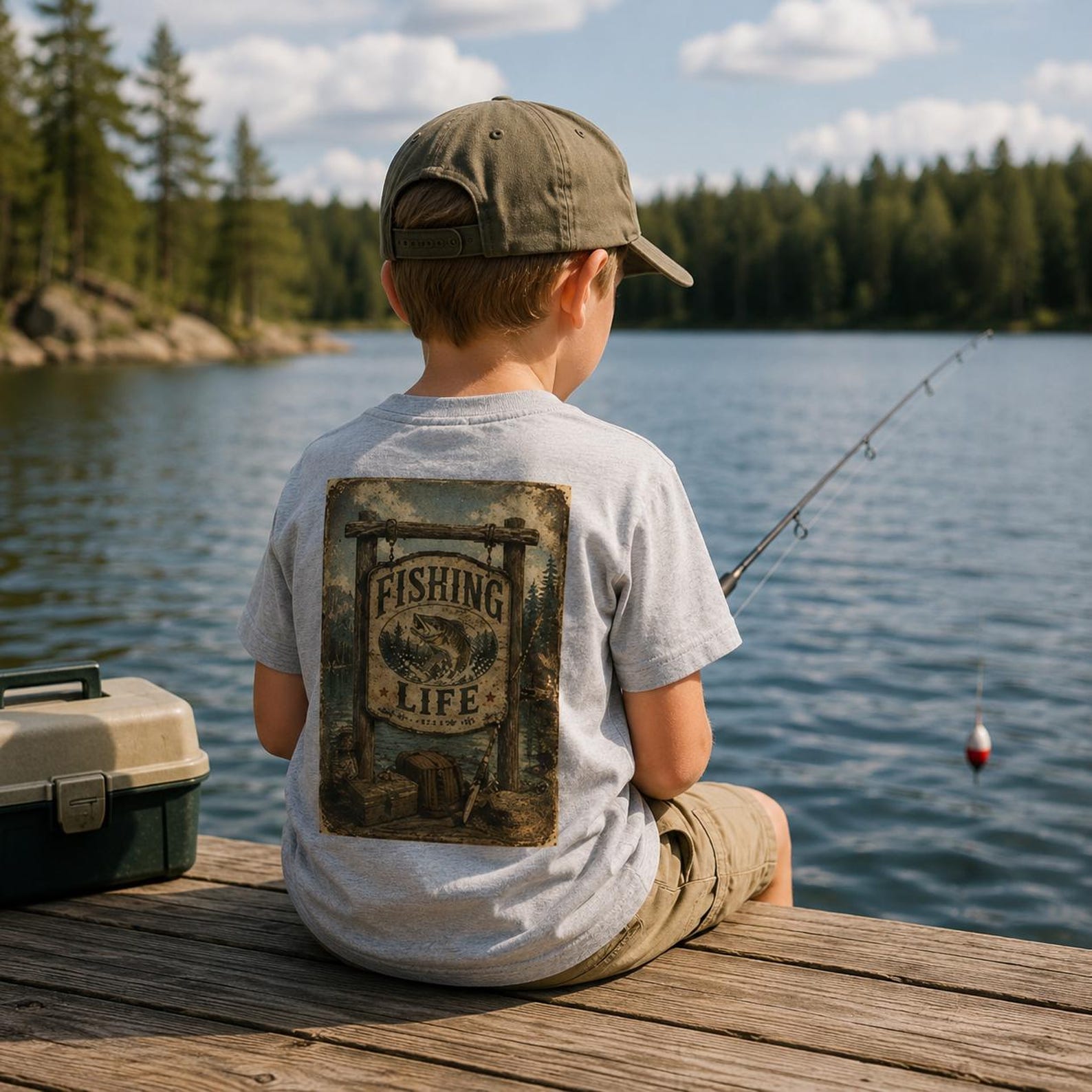 Fishing Life graphic tee | Kids T-Shirt, vintage fishing design 100