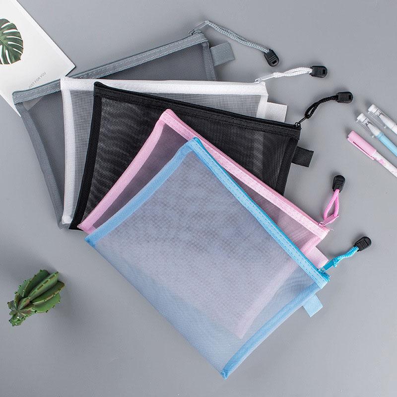 Nylon Mesh File Bag, A4 A5 A6 Transparent Zipper Test Paper Information Bag Office Student Pen Bag Subject Bag Puzzle Storage Bag