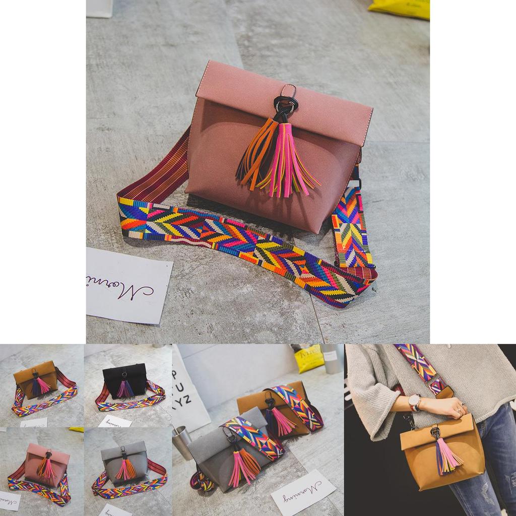 Chic Frosted Small Bread Color Straps Tassel Women's Shoulder Bag For Everyday Use