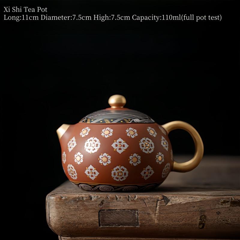 Traditional Handmade Purple Clay TeaPot Beauty Kettle Authentic Zisha Tea Set Kungfu Tea Set Gilded Vermilion Clay Teapot Teacup