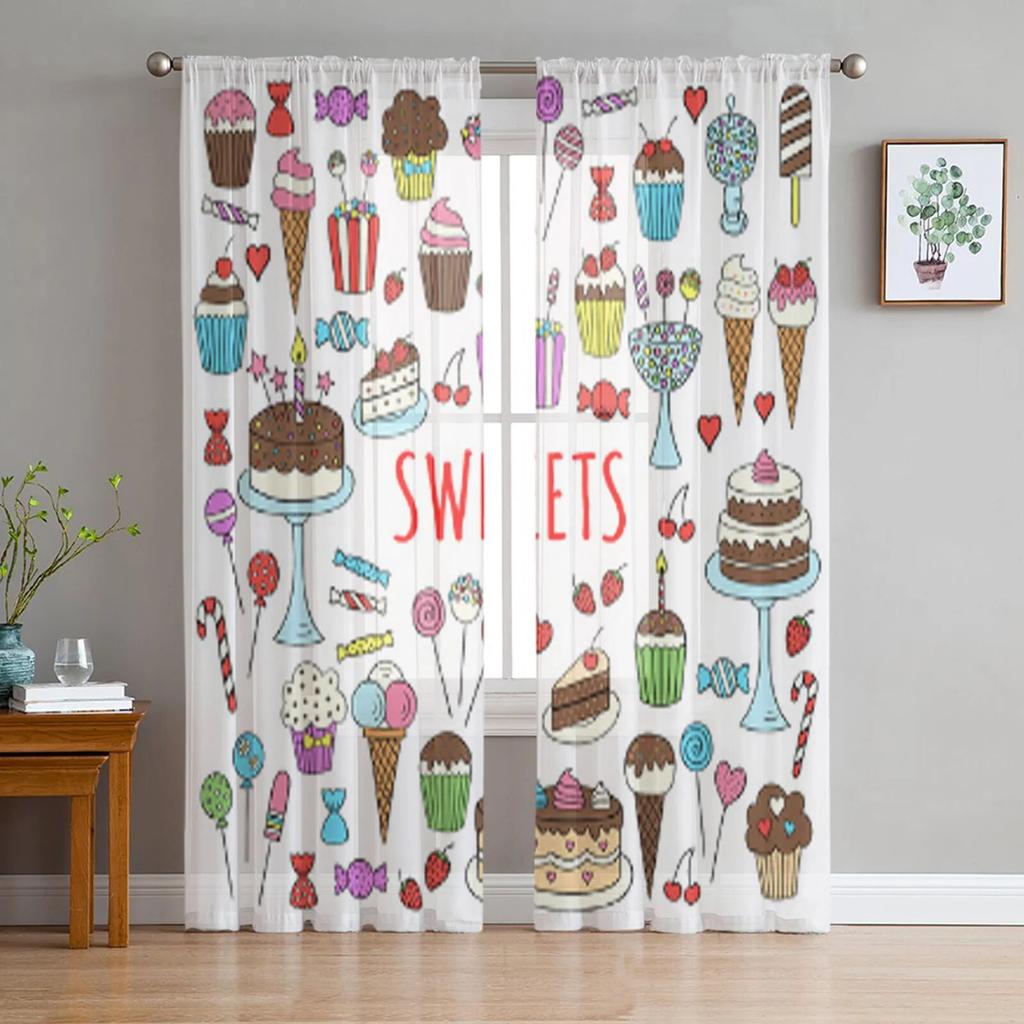 Dessert Cake Bread Modern Tulle Curtains for Living Room Bedroom Home Kitchen Window Sheer Curtains