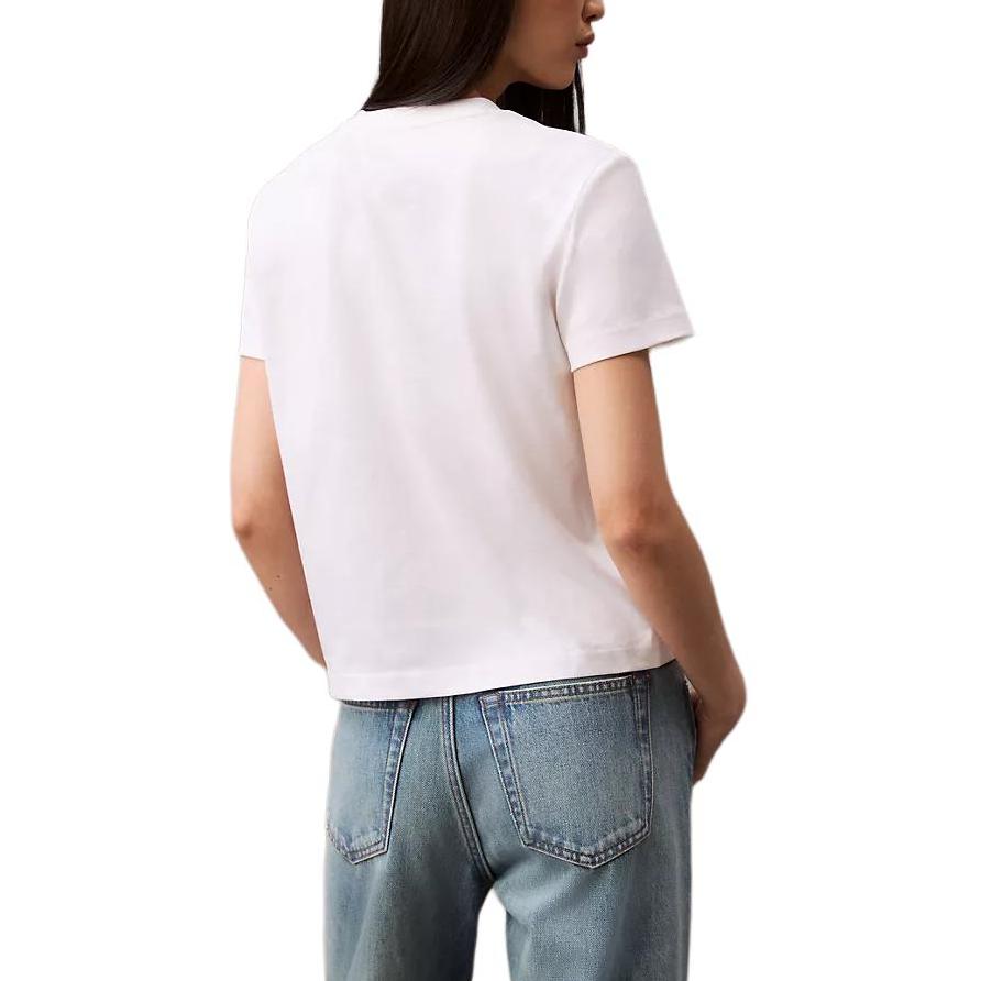 Calvin Klein Soft Breathable Comfortable Solid Color V-Neck Short Sleeve T-Shirt Women Tops Bright-White 40WL279-110