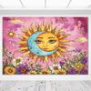 VIKAMA Bohemian Sonne und Mond Blumenteppich Wandbehang Geeignet für Wohnzimmer Schlafzimmer Spielzimmer und Heimdekoration