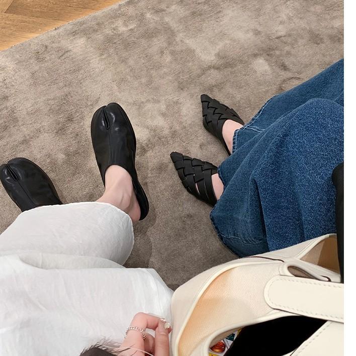 Sheepskin Version~ Korean Version, Niche Genuine Leather, Soft Leather, Stepping On Heels, Pig's Feet, Split-toed Women's Shoes, One Pedal, Shallow