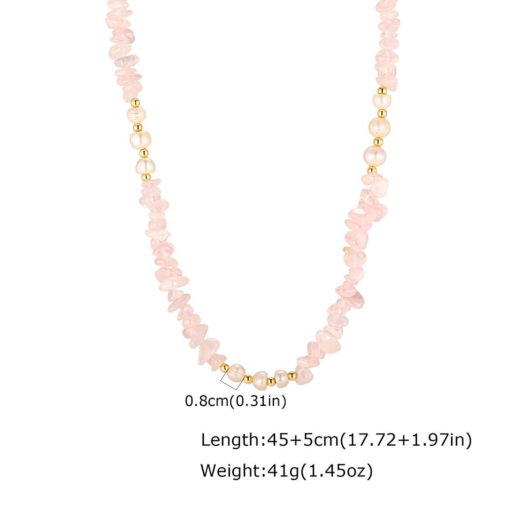 Natural Gemstone Chips Pearl Necklace for Women, Baroque Freshwater Bead Chain, Gold Plated Stainless Steel Jewelry Anti Tarnish