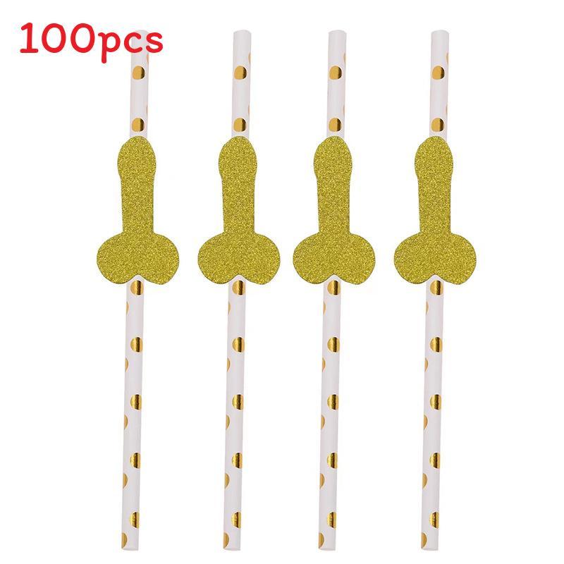 No Brand Paper Drinking Straws With Gold Stripes For Party Bar Decor