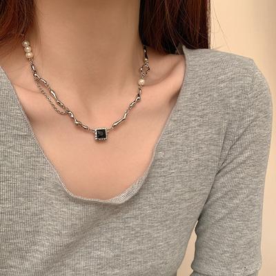 Meier Pearl Black and White Zircon Necklace - Trendy Sweet & Spicy Girl Clavicle Chain - Niche Light Luxury Accessory