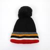 Autumn and winter hairball flanged knitted hat men's and women's color striped edge fashion warm wool hat