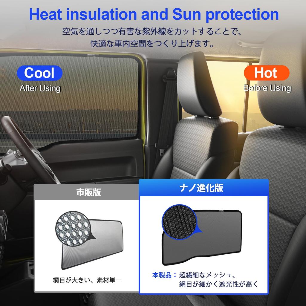 Jimny JB04 Series Exclusive Mesh Sunshade Side Blackout UV Magnetic Sun Insect and Ventilation for Driver and Passenger Custom 2 Includes Japanese