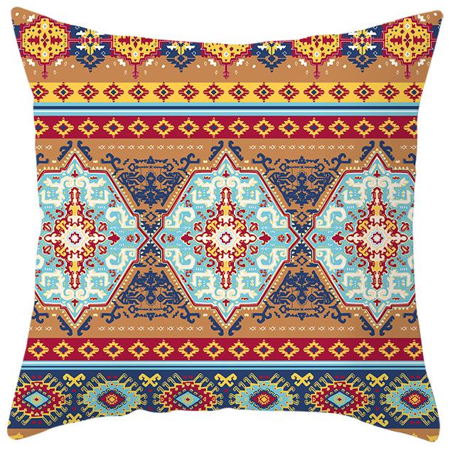 New Ethnic Style Pillow Cover Bohemian Color Geometric Pattern Peach Leather Velvet Retro Pillow Cushion Cover