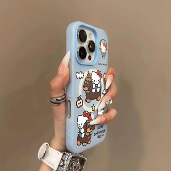 Hello Kitty and Dog Magnetic Case for iPhone 17 Pro Max, 16, 15 Pro, 14 - Cute Cartoon Design