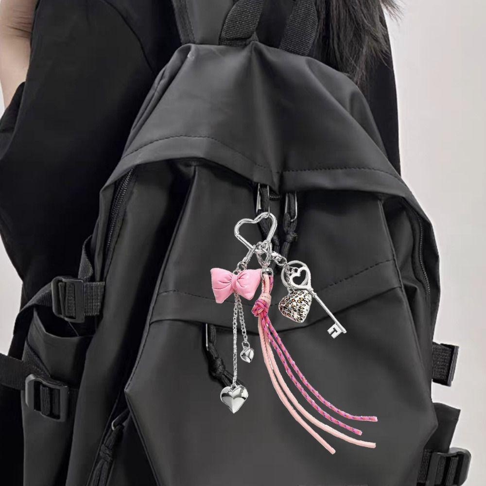 Hand-Woven Heart-shaped Mobile Pendant PU Single Button Tassel Keychain  Birthday Parties