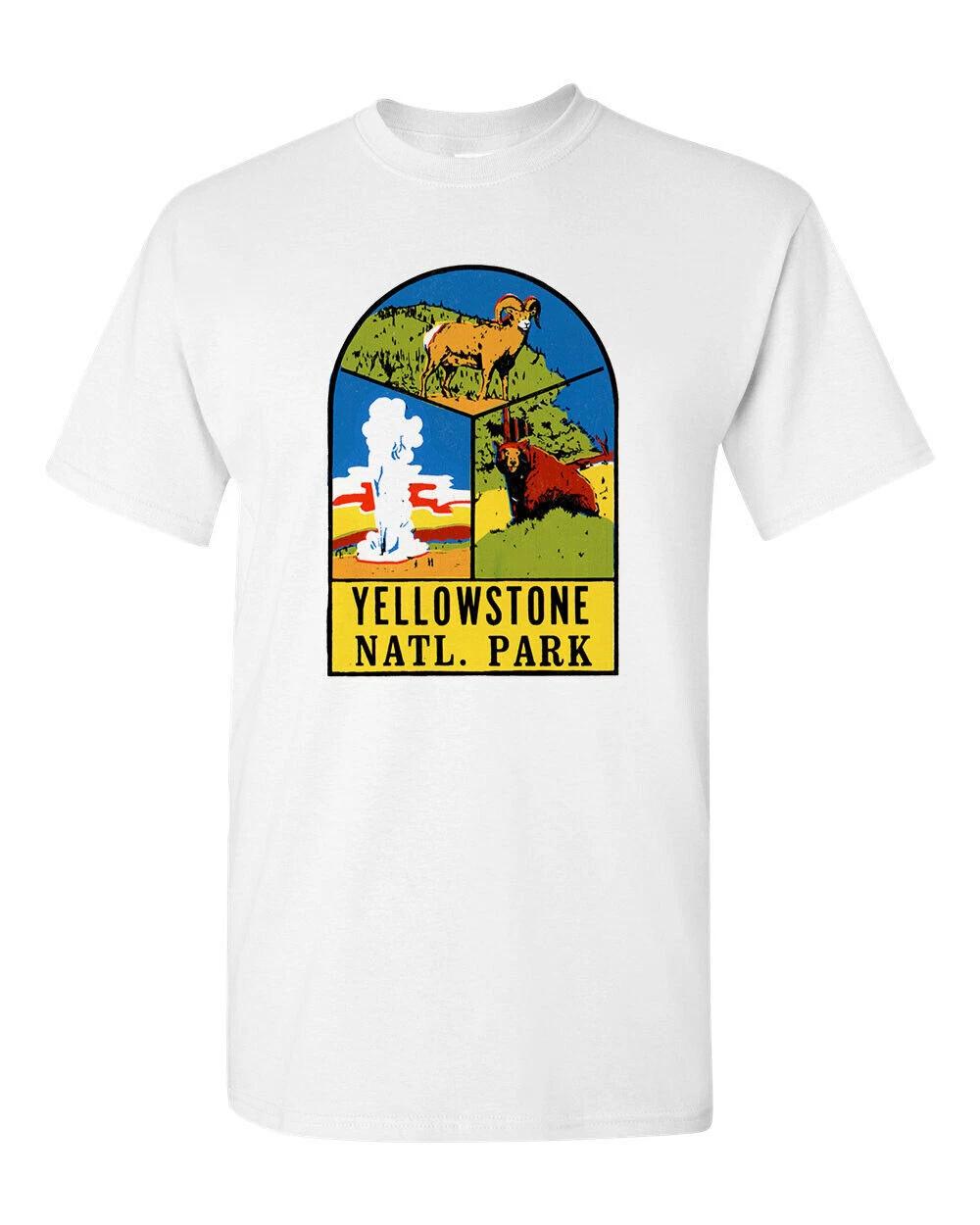 Retro Travel Tee T Shirt Vtg Art Souvenir Yellowstone National Park Tourist 4XL