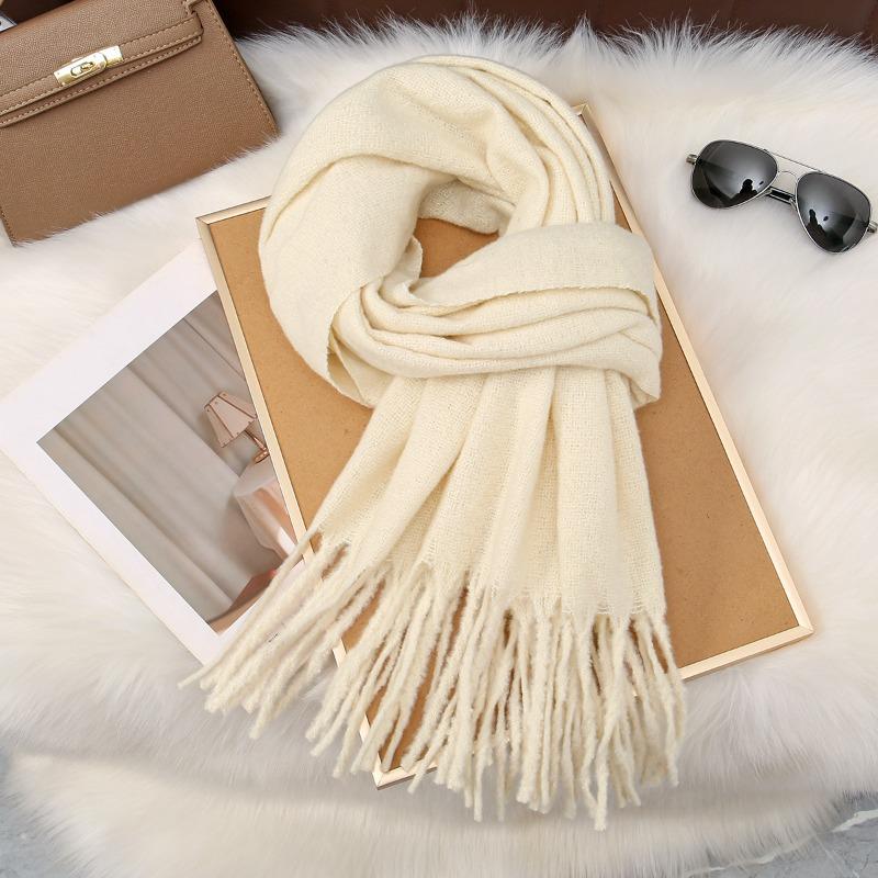 Autumn and winter new women's shawl long tassel beard grass green thickened solid color milk fleece scarf scarf women