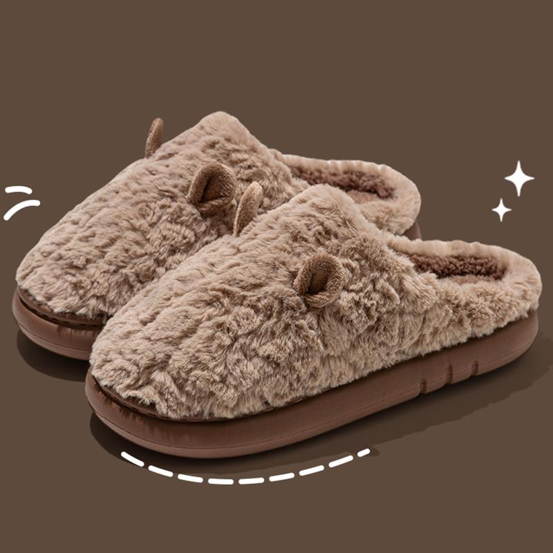 Fashion Cute Platform Plush Slippers for Women Couple Anti Slip Warm Fluffy Home Slides Woman Winter Soft Sole Cotton Indoor Shoes 45