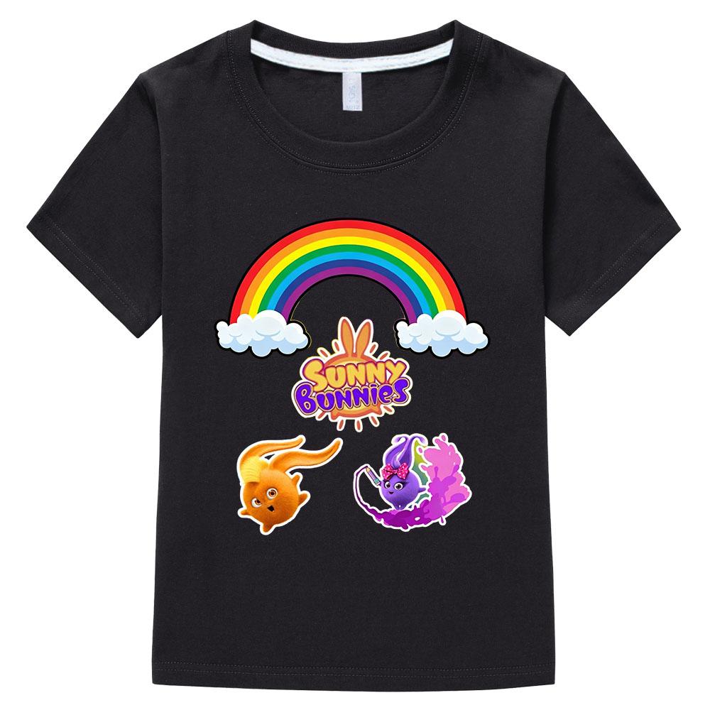 

100% Cotton Sunny Bunnies Cartoon Children s T-shirt Cute Rabbit Anime Print Girls Tops Fun Boys Tee High Quality Toddler Summer 100 чёрный