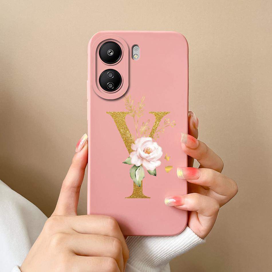 Simple Case For POCO C65 Elegant Rose Letter Phone Shell Soft High Quality Liquid Silicone Full Protection Anti Drop Back Covers