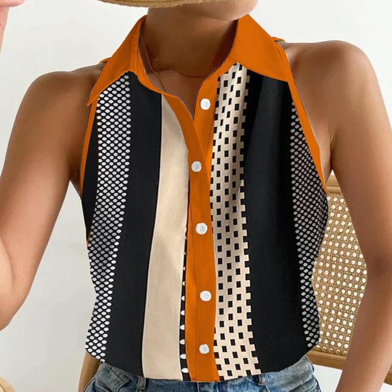 BITCED Dámská letní ležérní móda Dámská košile s abstraktním potiskem bez ramínek bez rukávů