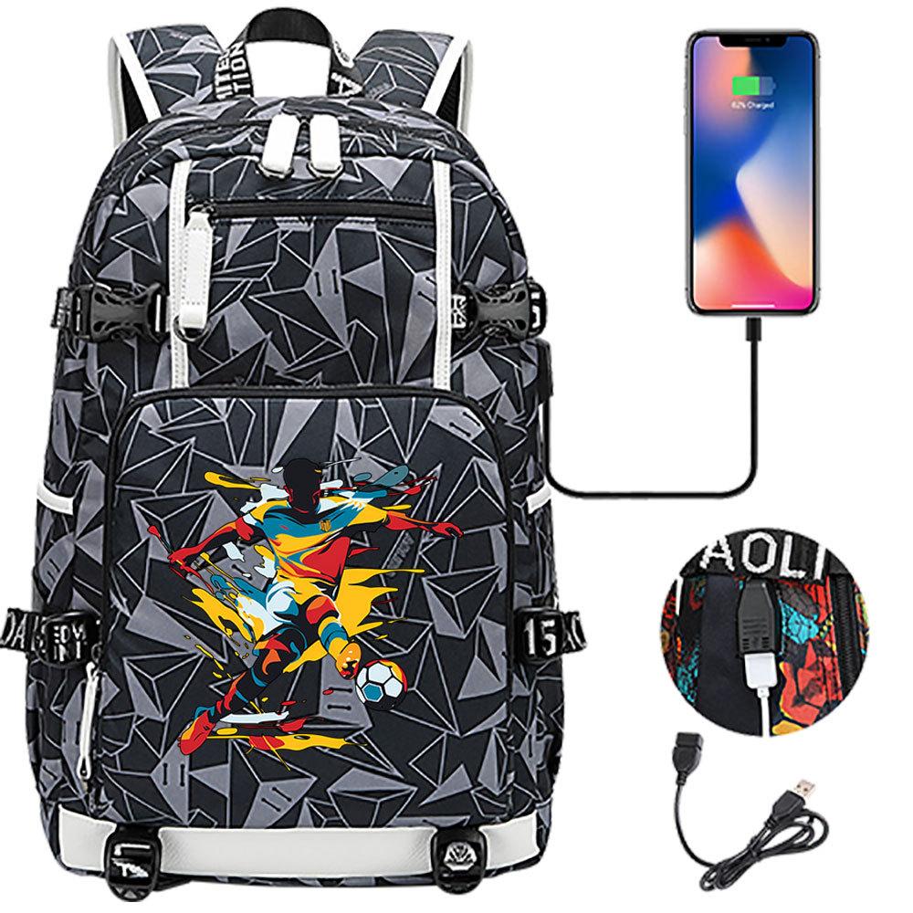 USB Headphone Backpack for Teens Students Boys Girls Leisure Travel Dual Shoulder Bags Soccer Hot Selling Waterproof Large Capacity