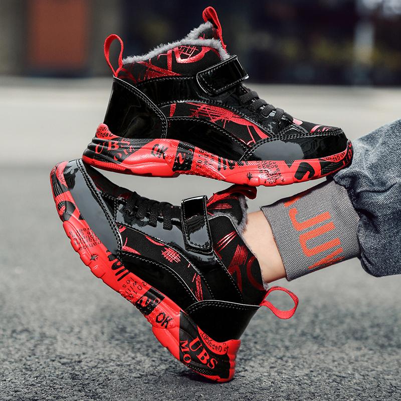 Plüschige High-Top-Wintersneaker für Jungen Luxus Goldglitzer Kinder Designer-Sneaker Bequeme Leder-Kindersportschuhe