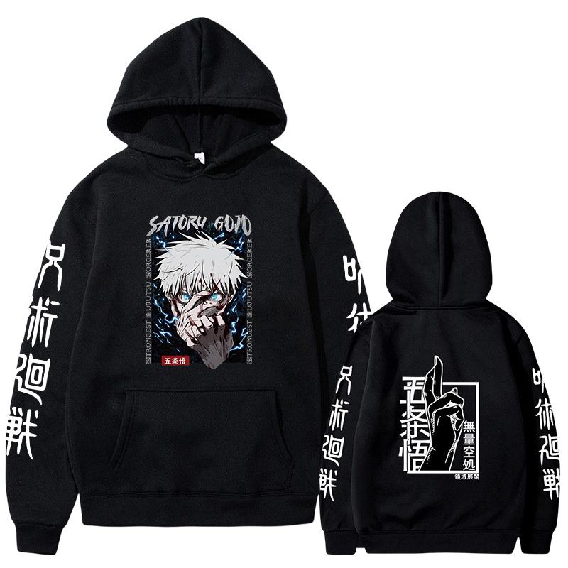 Anime Hoodie Jujutsu Kaisen Gojo Satoru Grafik Hoodies Übergroßer Kapuzenpullover Vintage Lange Ärmel KapuzeMänner Frauen Kleidung
