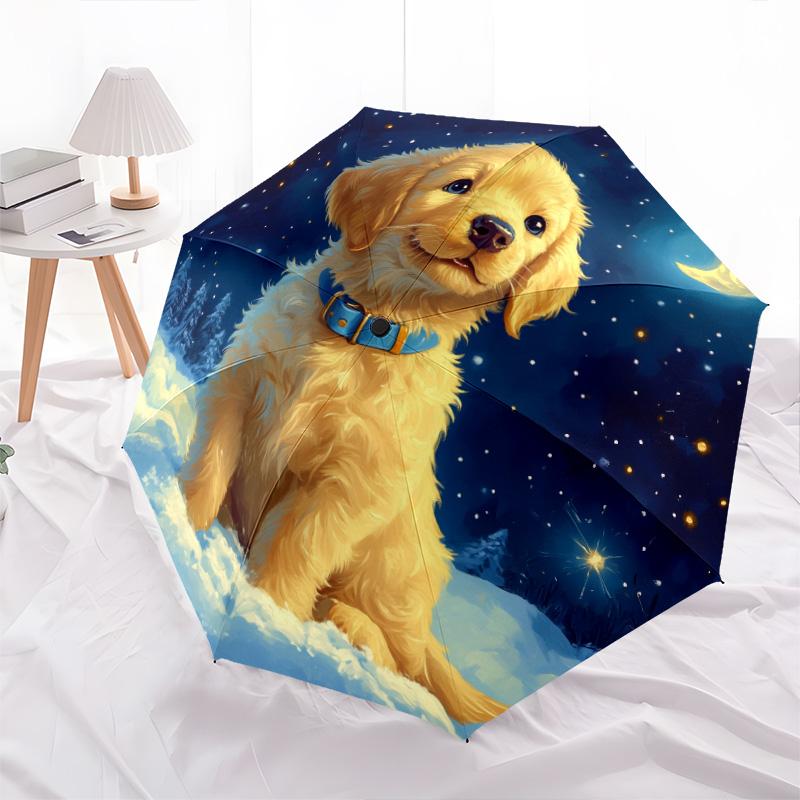 Dog with the Moon  pattern, automatic folding umbrella, portable and foldable design, 8 ribs, a Christmas or birthday gift.