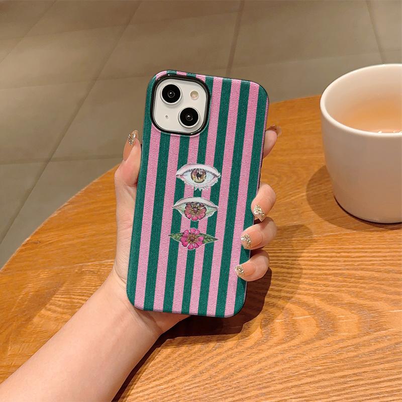 Surreal Striped Eye Lip Flower Graphic Art Print Film Aesthetic Protective Shockproof Bumper Phone Case Cover For iPhone 14 15 16 Pro Max Plus