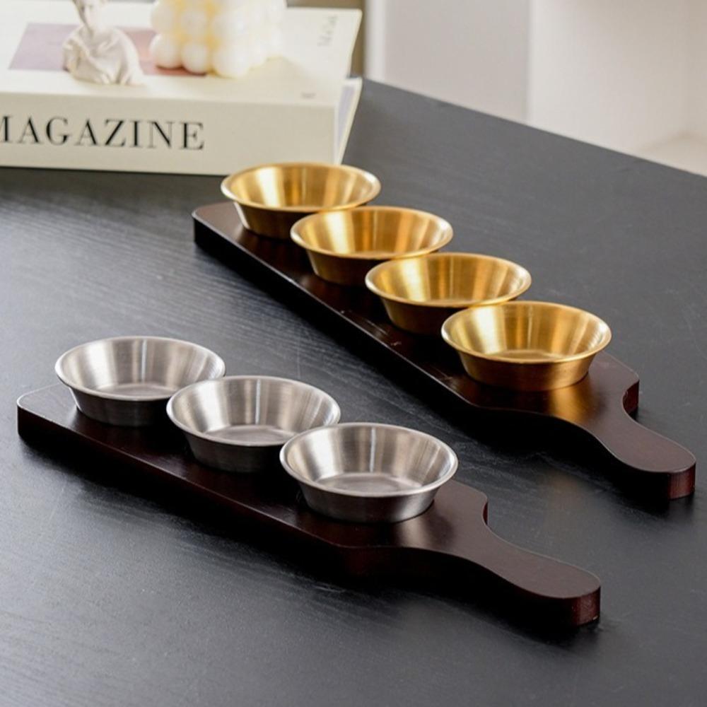 Multi-function Divided Dipping Dish Elegant Snack Dish Stainless Steel Seasoning Plate  Barbecue