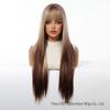 Gradient Brown European Wig for Women - Long Straight Hair with Natural Layers and Volume, Straight Bangs, Full Head Cover for Cosplay, In Stock.