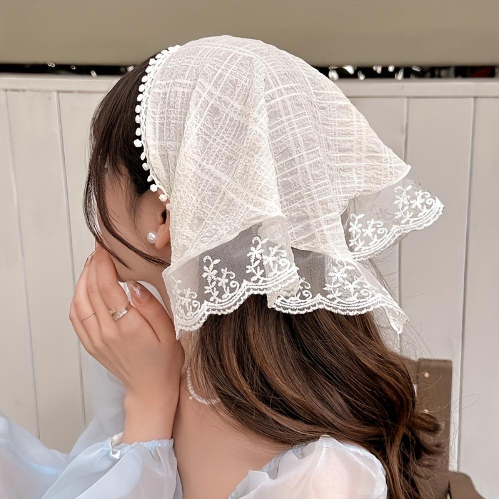 3-Piece Set: French Triangle Scarves, Cute Polyester Lace Headbands, Spring/Summer Fashion Headbands, Women's Elegant Lace Details