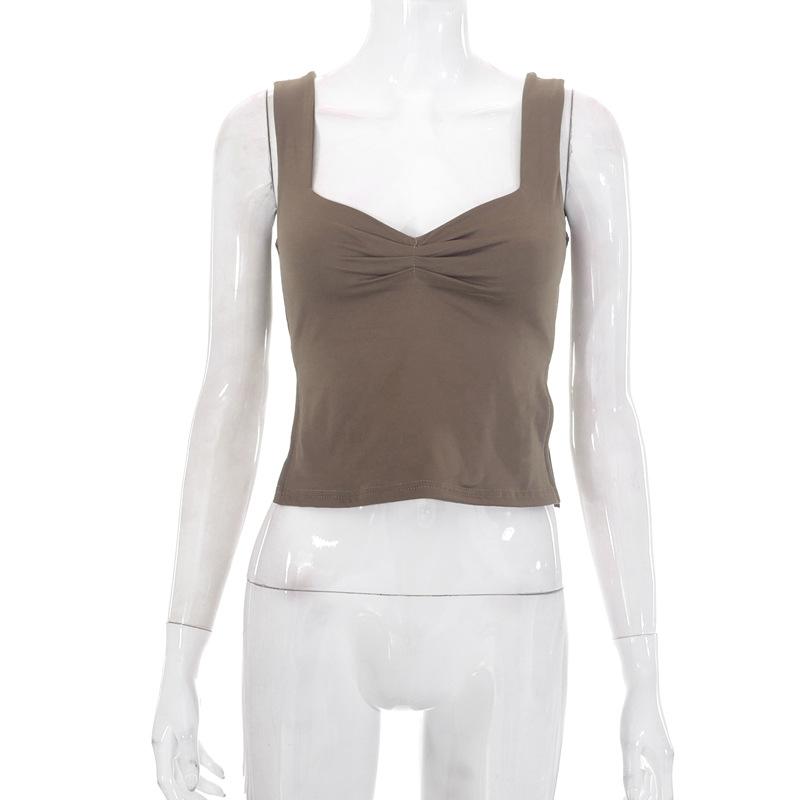 Y2K Europese en Amerikaanse zomer effen kleur vierkante hals Sling gevouwen open rug tanktop T-shirt voor dames