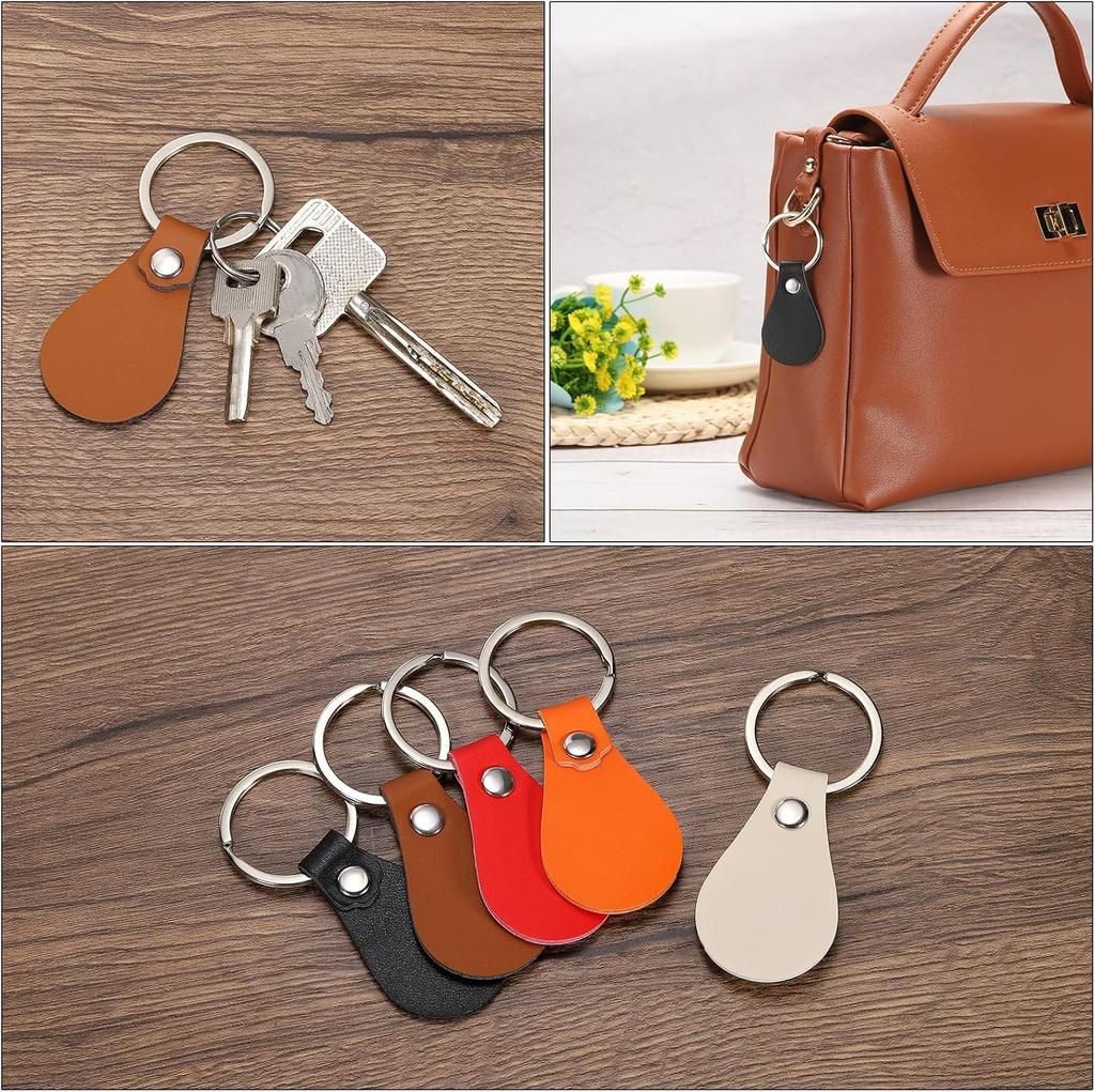 UOPR Leather Keychain PU Leather Key Fob Blank Set with Rivets and Keychains for DIY Laser 5 Colors Kit, 10-Piece Engraving,