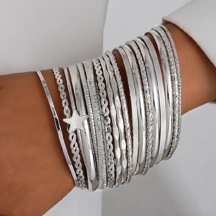 18 Stück Schwarz Beschichtetes Eisen Gedrehte Stern Armbänder Set Tragbar und Stilvoll für Jeden Anlass