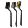 7-inch Industrial Cleaning Brush Set: Stainless Steel, Copper, Nylon Bristles – 3 Mini Brushes for Polishing.