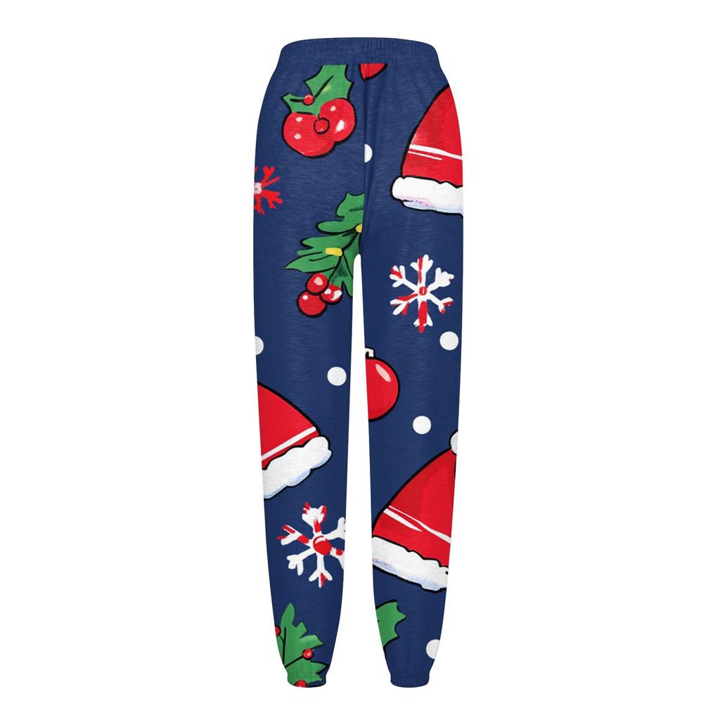 Women's High Waisted Sweatpants Christmas Print With Pockets Drawstring Trousers