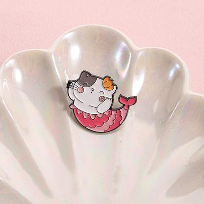 Broches Émail Chat Sirène Mignonnes Broches Personnalisées Belle Queue de Sirène Badges de Revers Vêtements Animal Bijoux Cadeau pour Enfants Amis