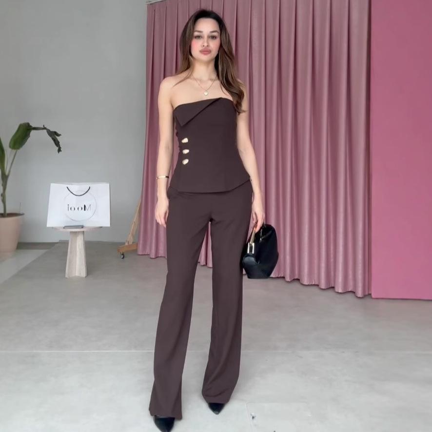 

Summer 2025 Women s Backless Sleeveless Bandeau Top and Slim Long Pants Set XXL